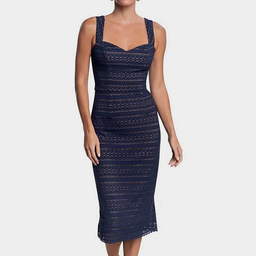 Formal Sexy Lace Sheath dress Navy sz xs by‎ dress the population NWT